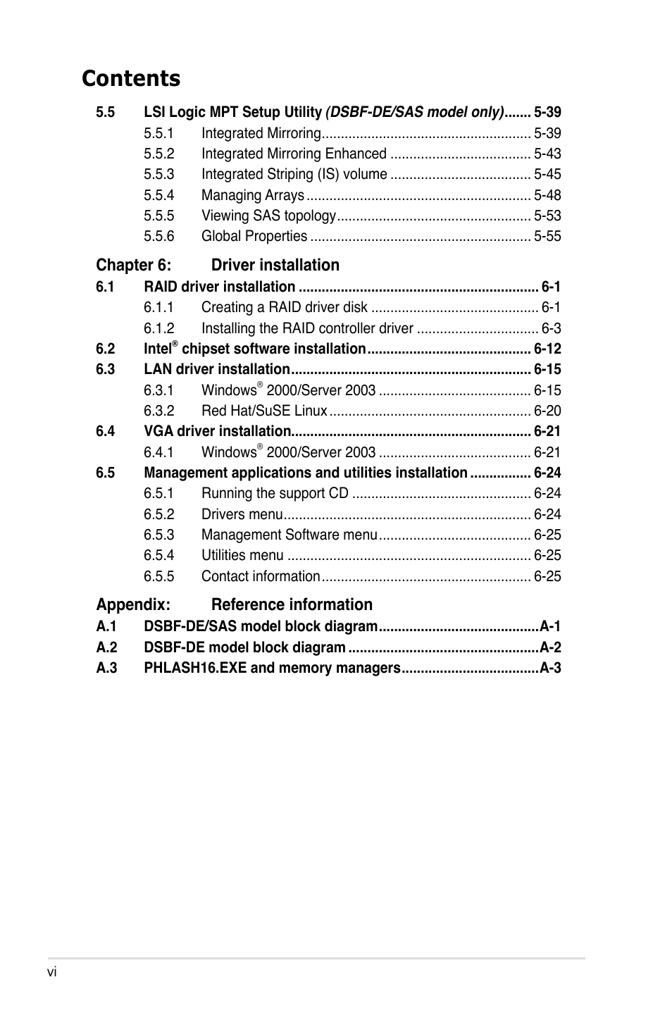 Asus Motherboard DSBF-DE/SAS User Manual | Page 6 / 206