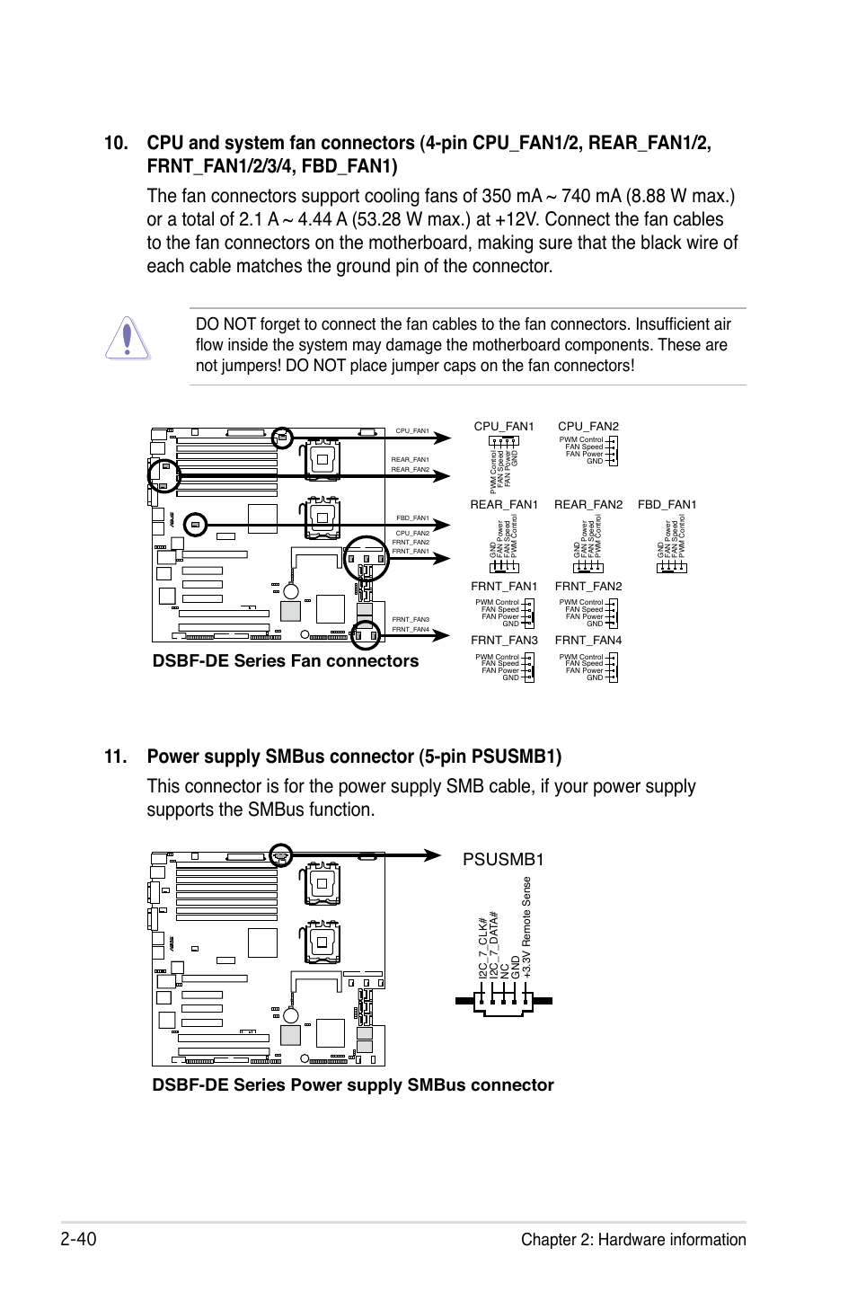 0 chapter 2: hardware information, Dsbf-de series fan connectors | Asus Motherboard DSBF-DE/SAS User Manual | Page 60 / 206