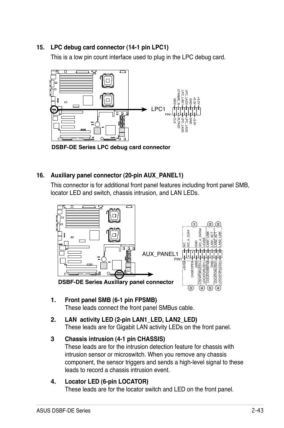 Asus dsbf-de series, Dsbf-de series lpc debug card connector lpc1 | Asus Motherboard DSBF-DE/SAS User Manual | Page 63 / 206