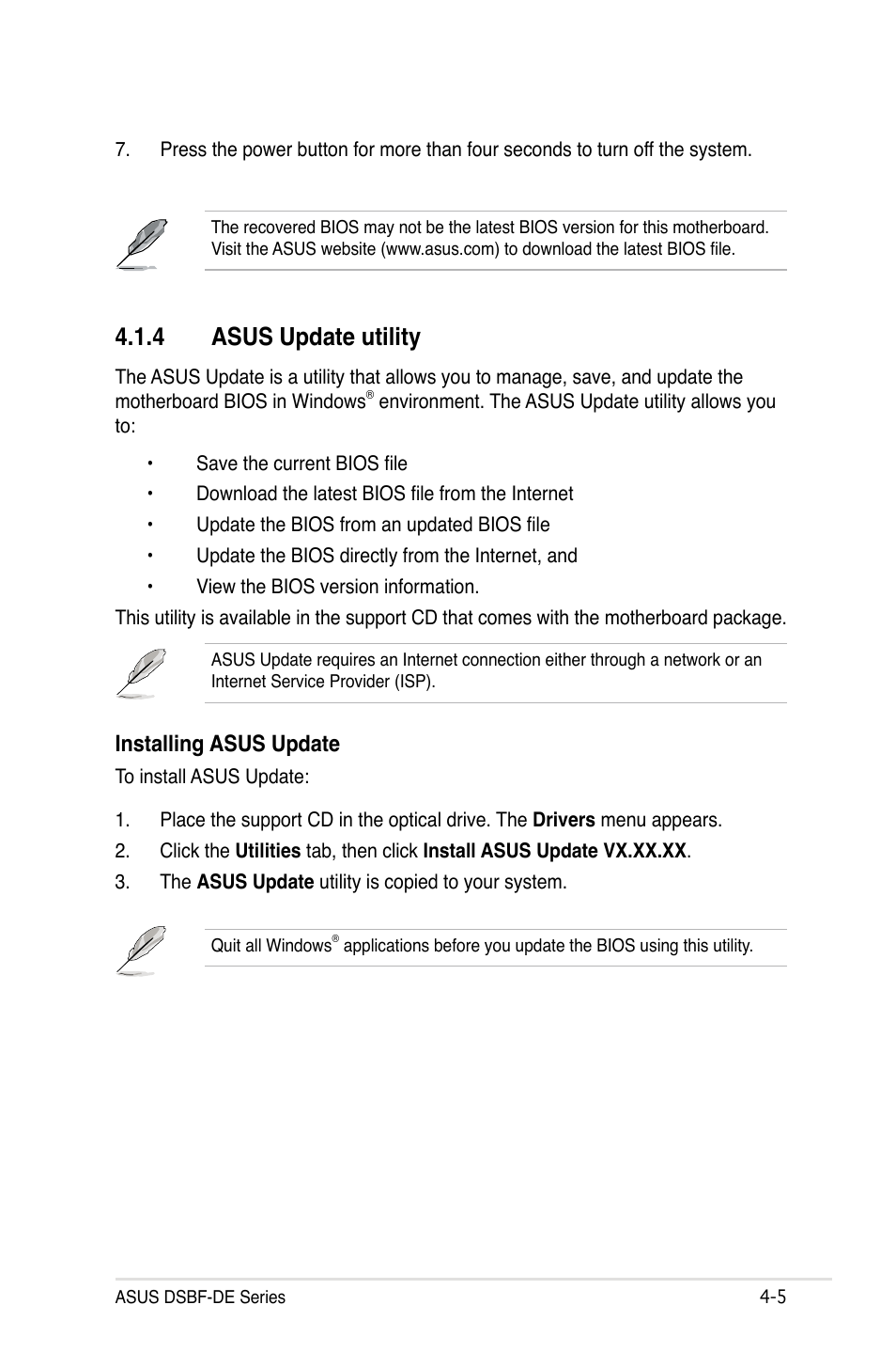 4 asus update utility, Installing asus update | Asus Motherboard DSBF-DE/SAS User Manual | Page 75 / 206