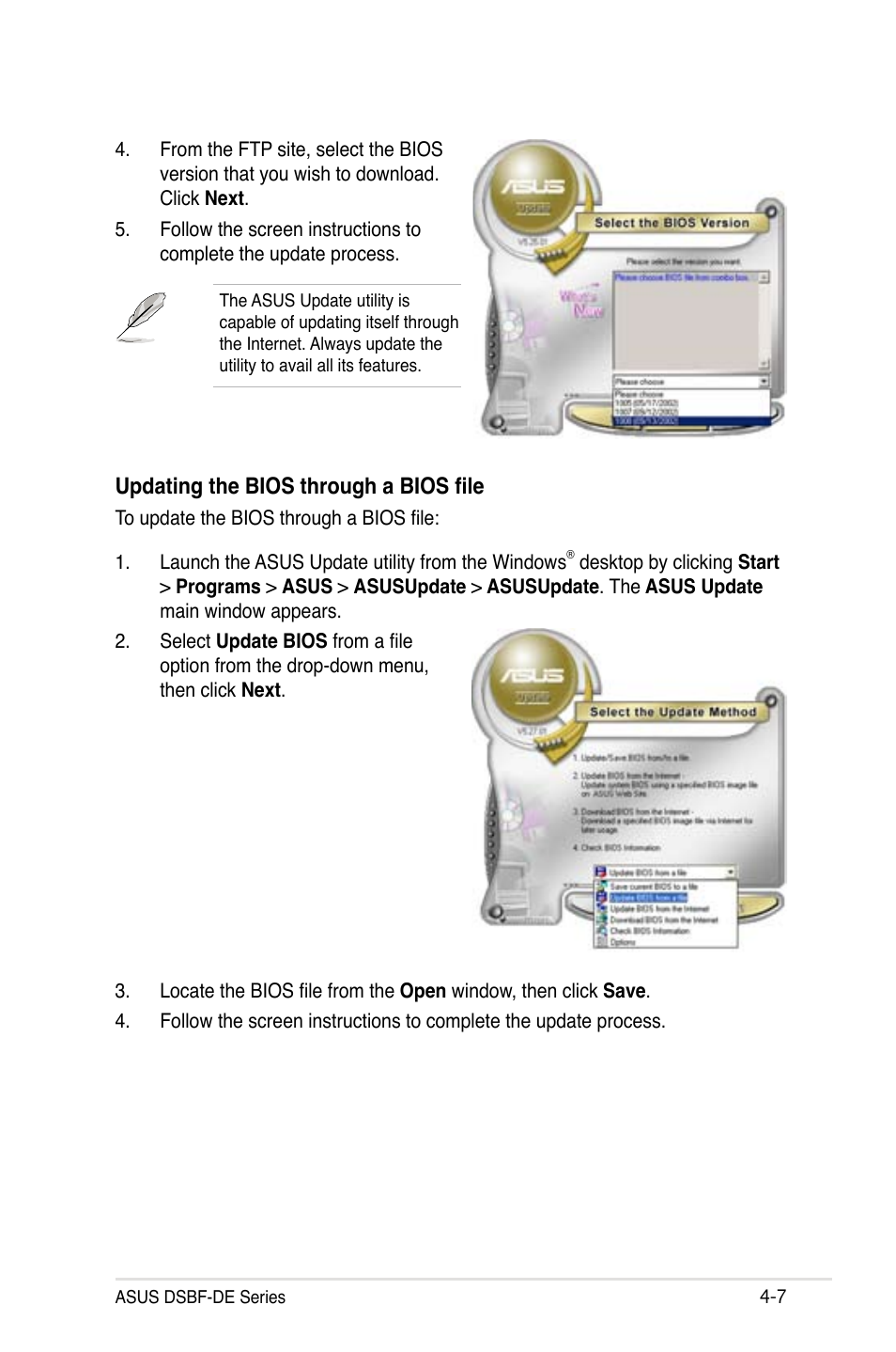 Updating the bios through a bios file | Asus Motherboard DSBF-DE/SAS User Manual | Page 77 / 206