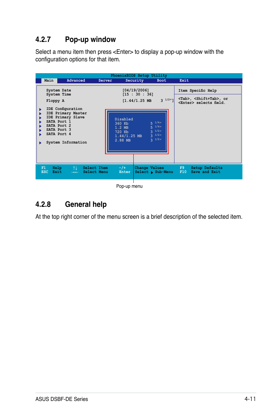 7 pop-up window, 8 general help, Asus dsbf-de series -11 | Asus Motherboard DSBF-DE/SAS User Manual | Page 81 / 206