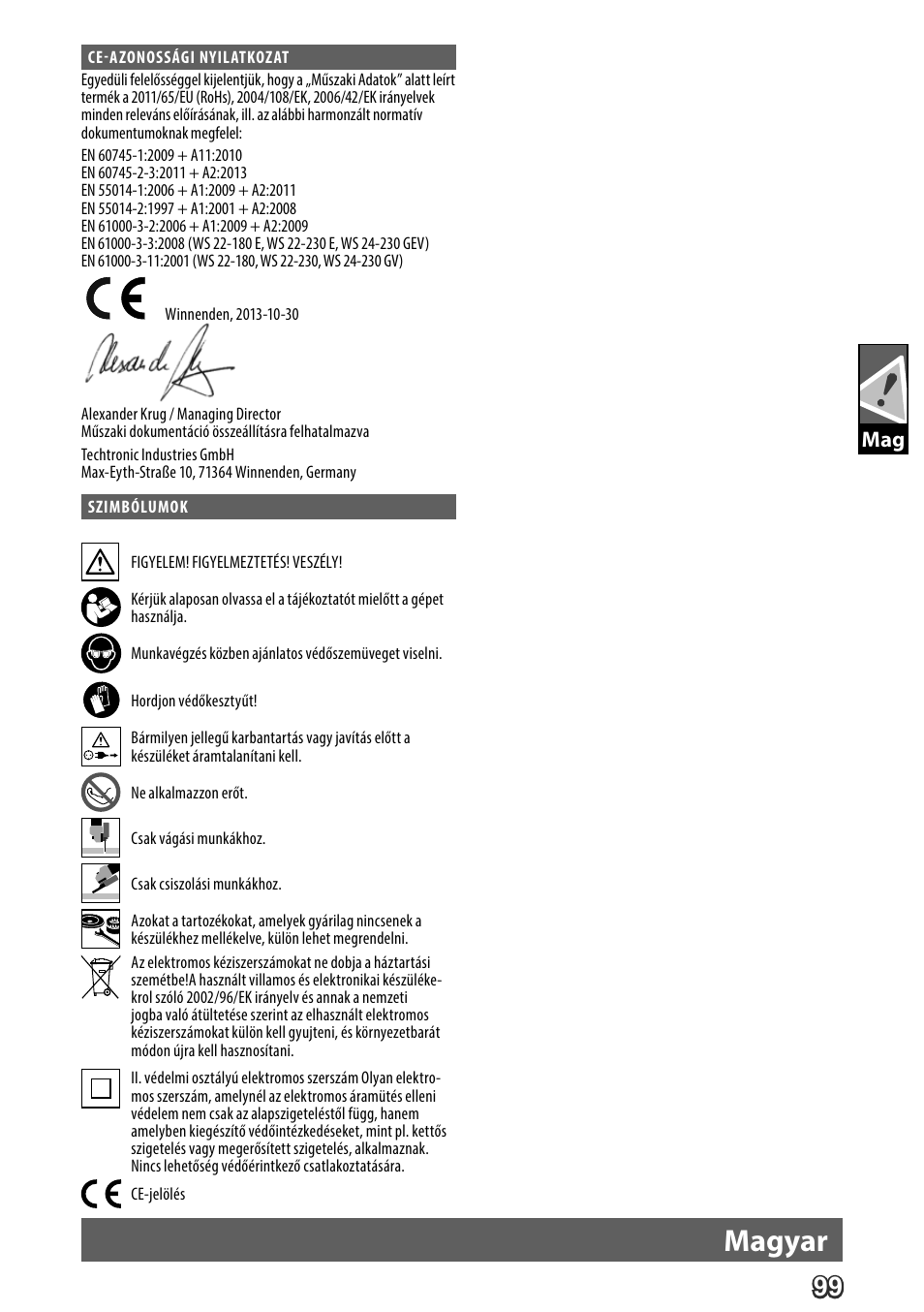 Deutsch, Magyar | AEG WS 24-230 User Manual | Page 101 / 154