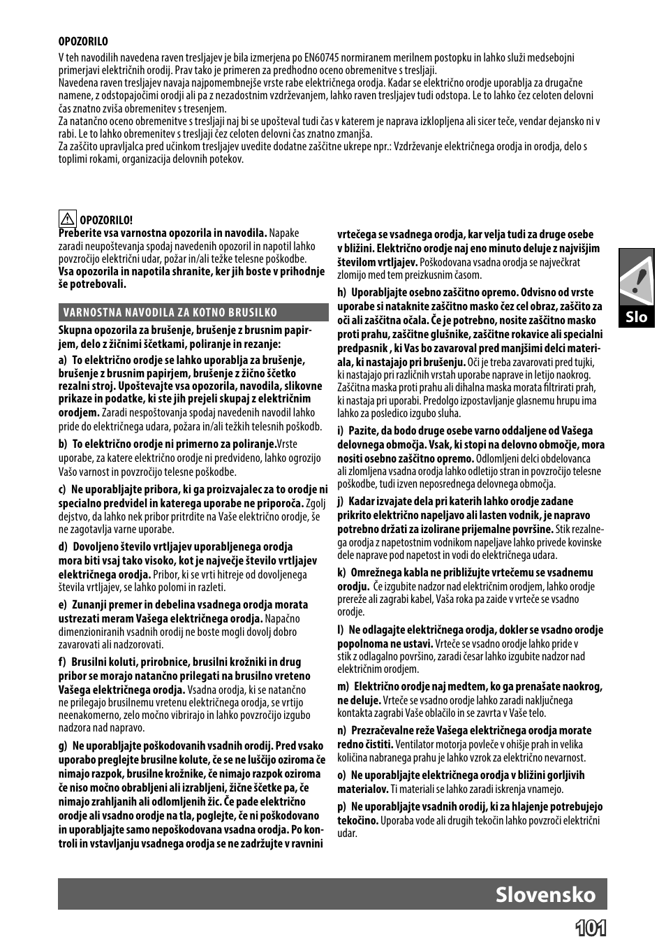 Deutsch, Slovensko | AEG WS 24-230 User Manual | Page 103 / 154