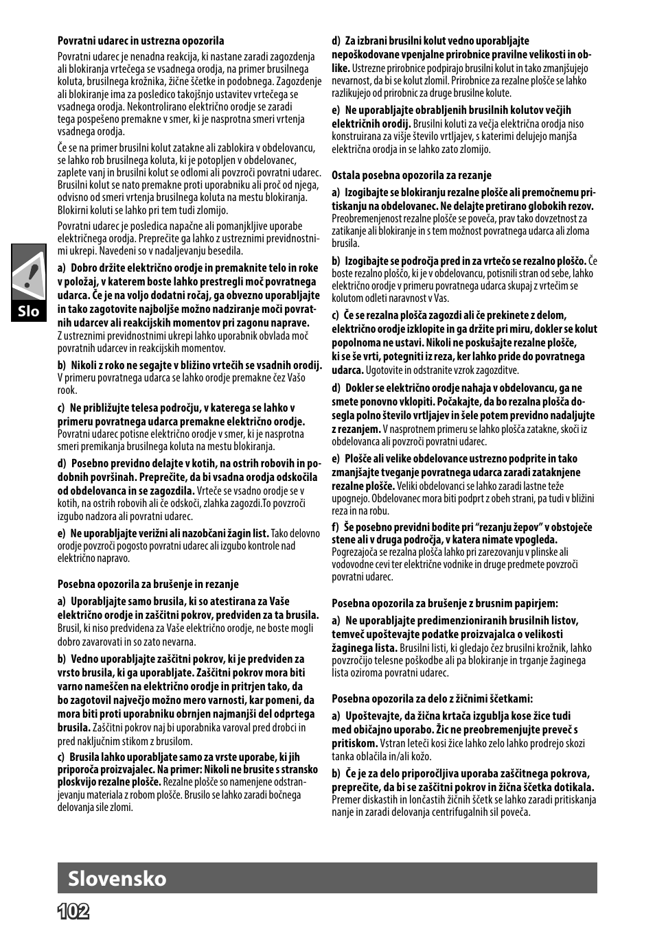 Deutsch, Slovensko | AEG WS 24-230 User Manual | Page 104 / 154