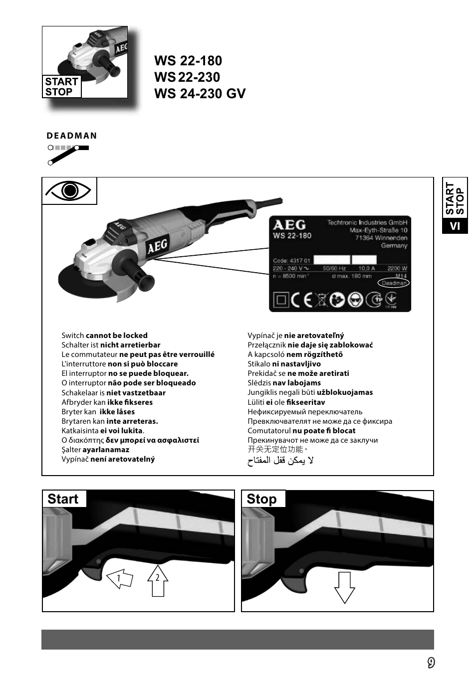 Start | AEG WS 24-230 User Manual | Page 11 / 154