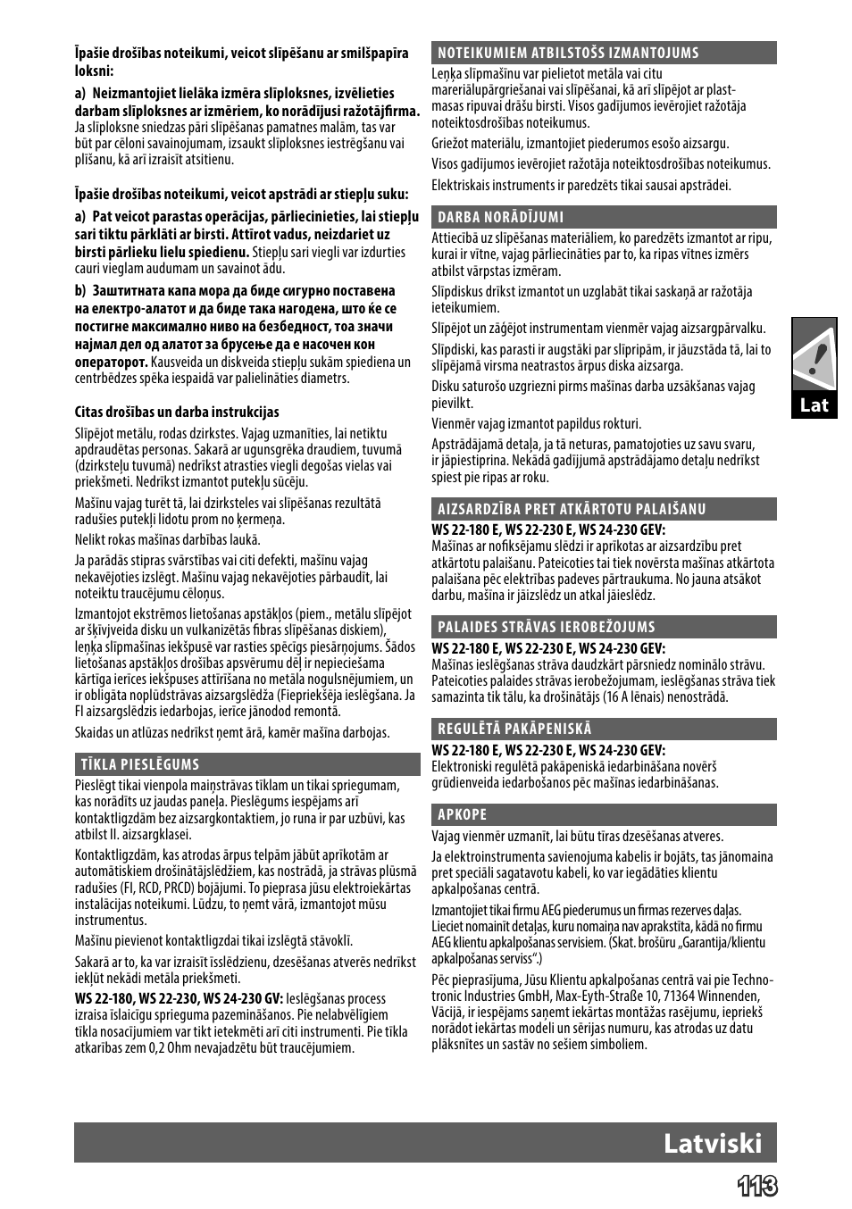 Deutsch, Latviski | AEG WS 24-230 User Manual | Page 115 / 154