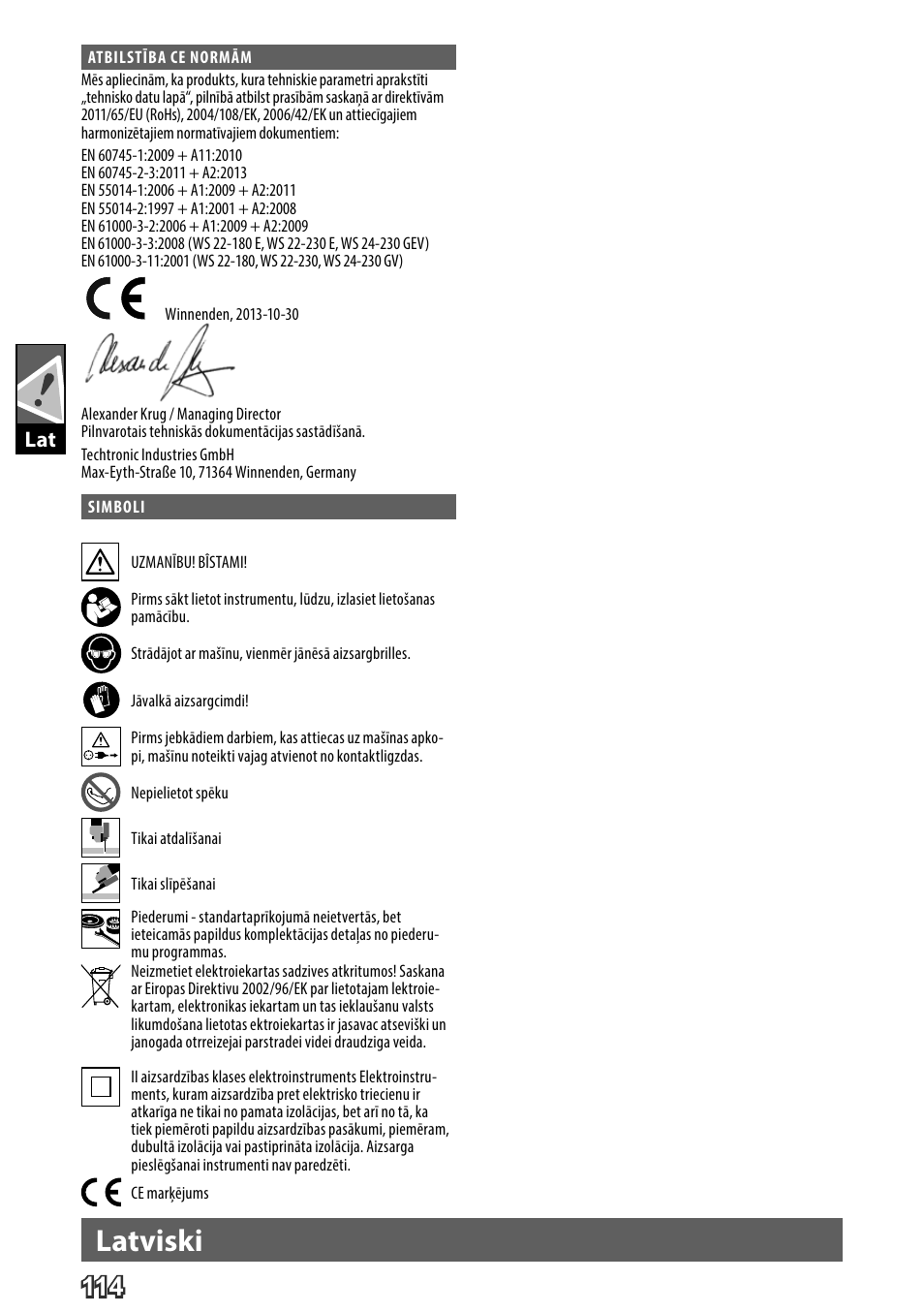 Deutsch, Latviski | AEG WS 24-230 User Manual | Page 116 / 154