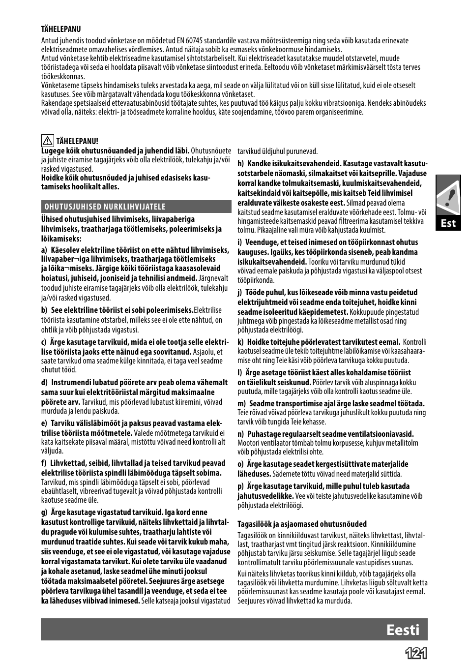 Deutsch, Eesti | AEG WS 24-230 User Manual | Page 123 / 154