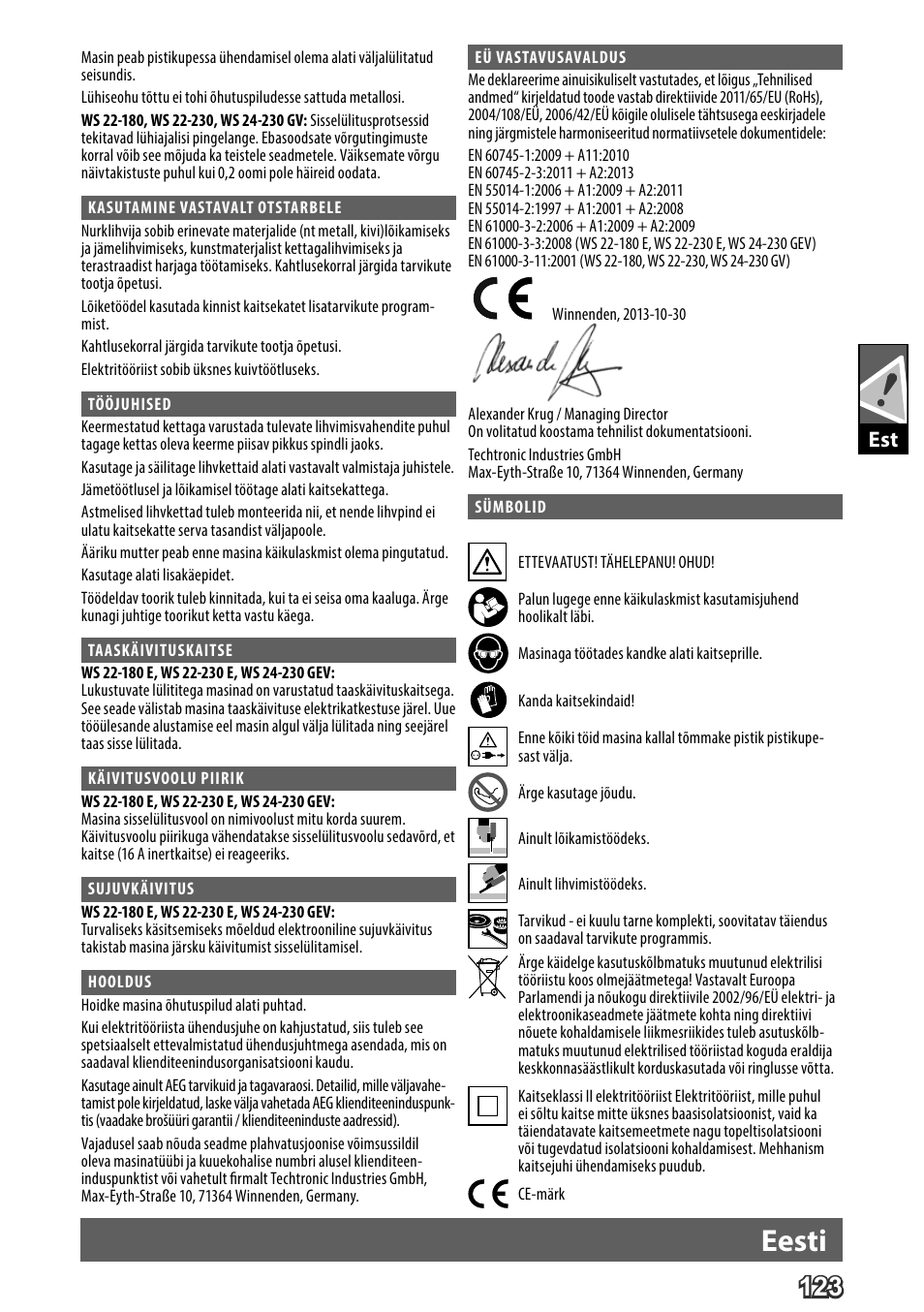 Deutsch, Eesti | AEG WS 24-230 User Manual | Page 125 / 154