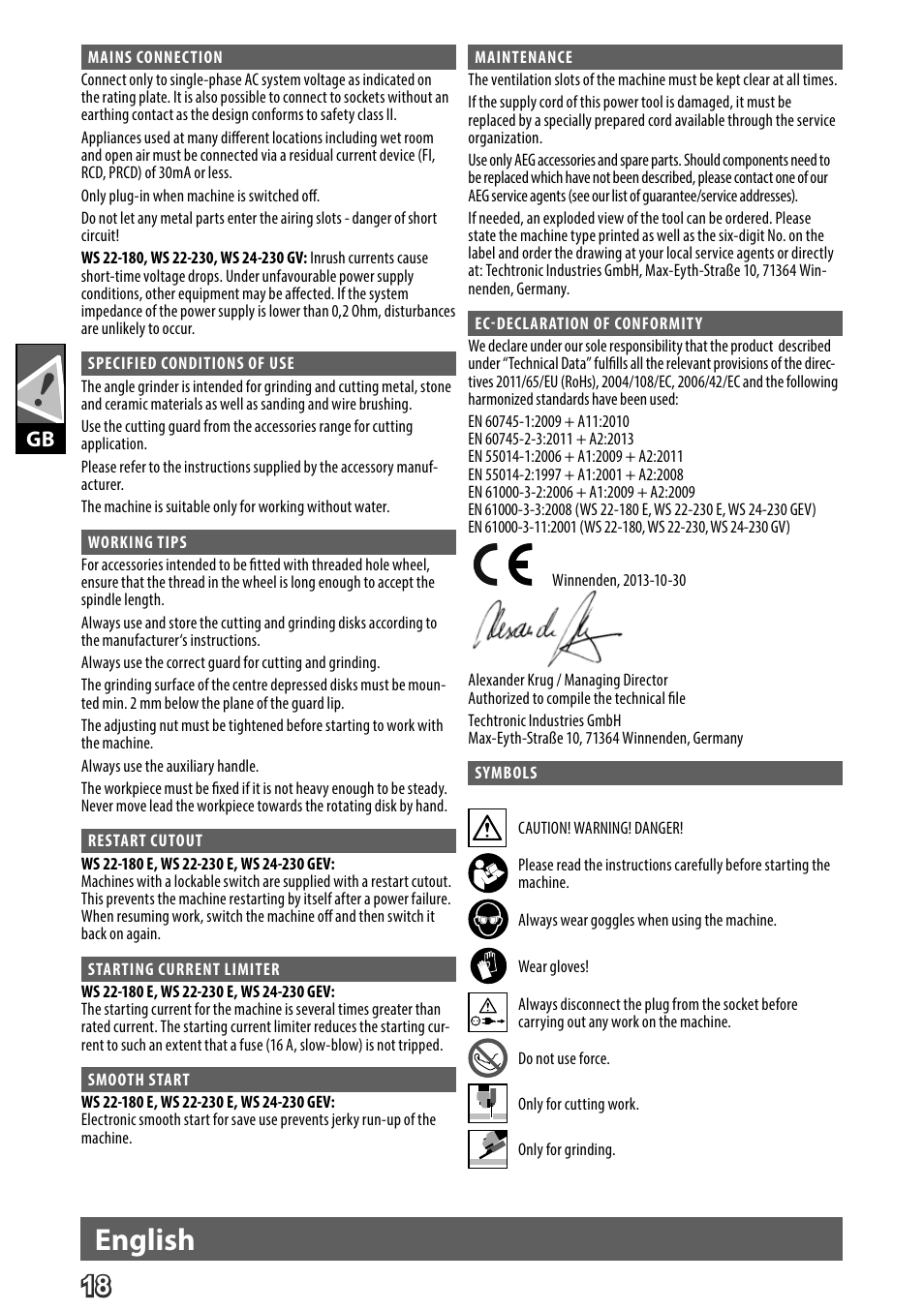 Deutsch, English | AEG WS 24-230 User Manual | Page 20 / 154