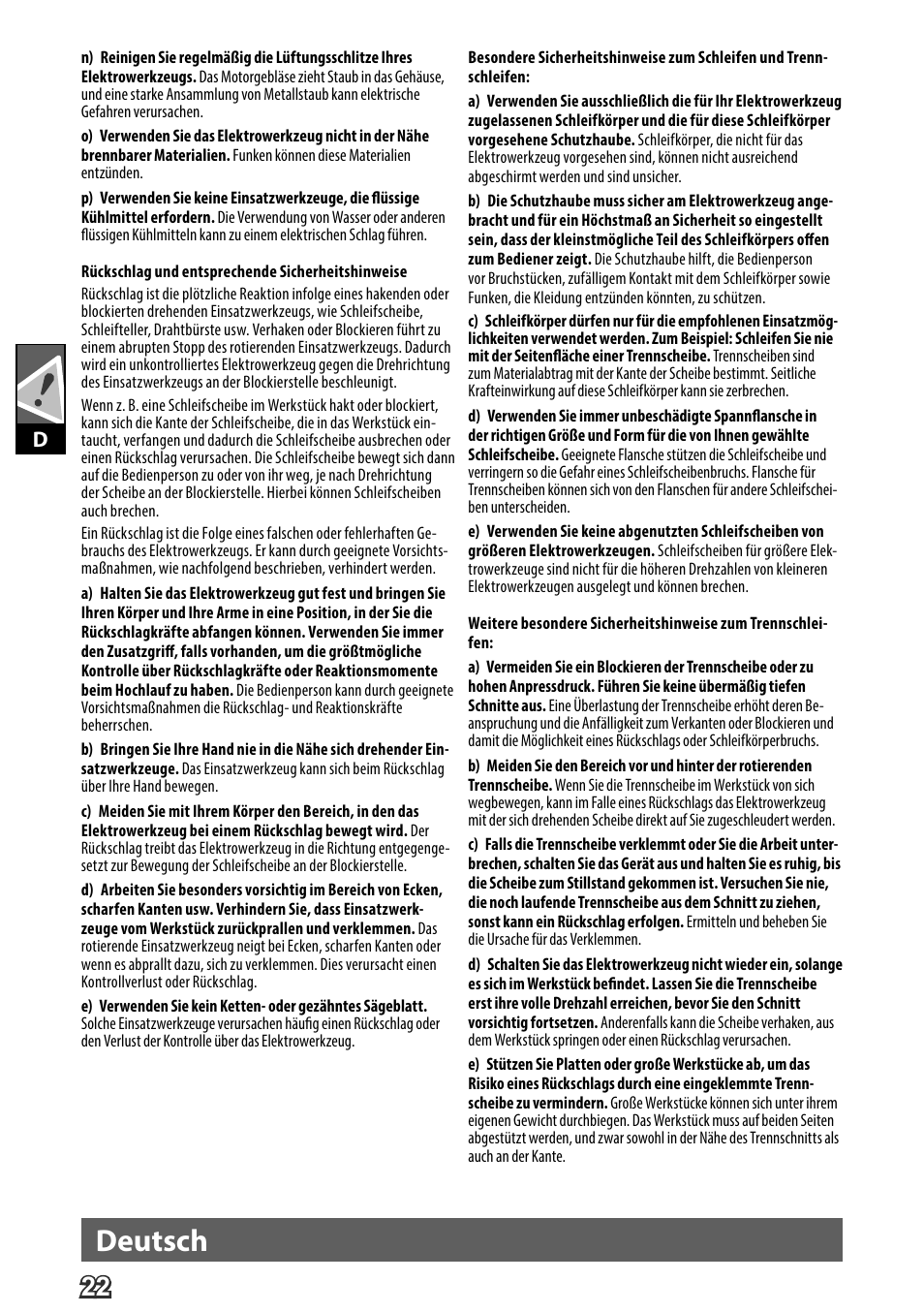 Deutsch | AEG WS 24-230 User Manual | Page 24 / 154