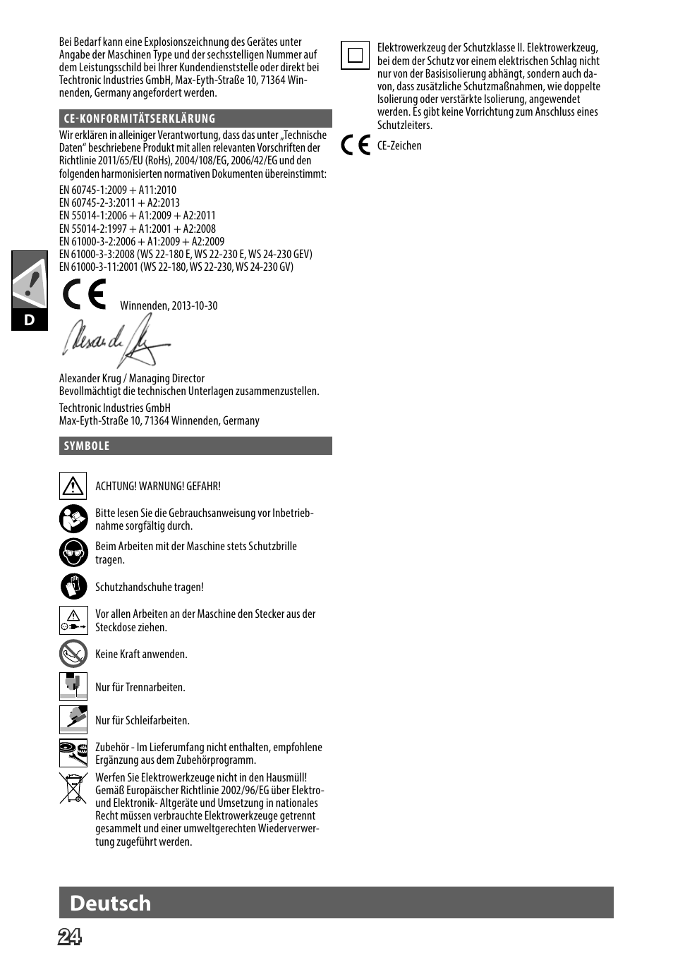 Deutsch | AEG WS 24-230 User Manual | Page 26 / 154