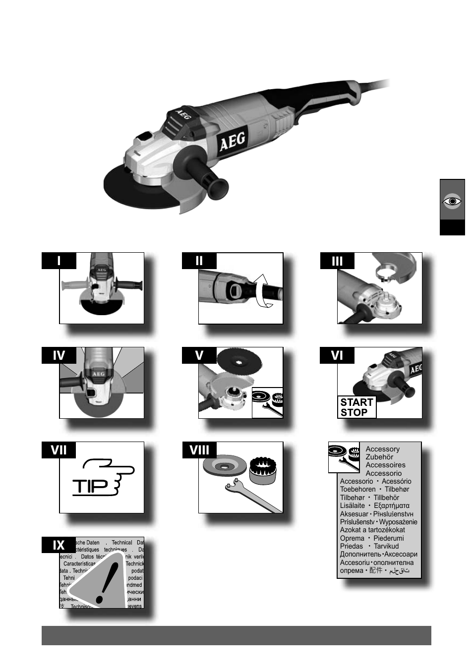 Vi vii ix, Viii v ii | AEG WS 24-230 User Manual | Page 3 / 154