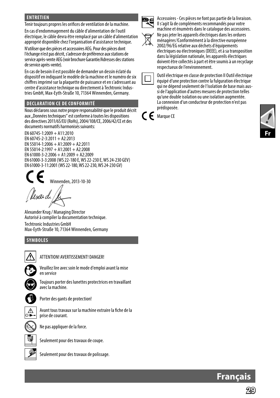 Deutsch, Français | AEG WS 24-230 User Manual | Page 31 / 154