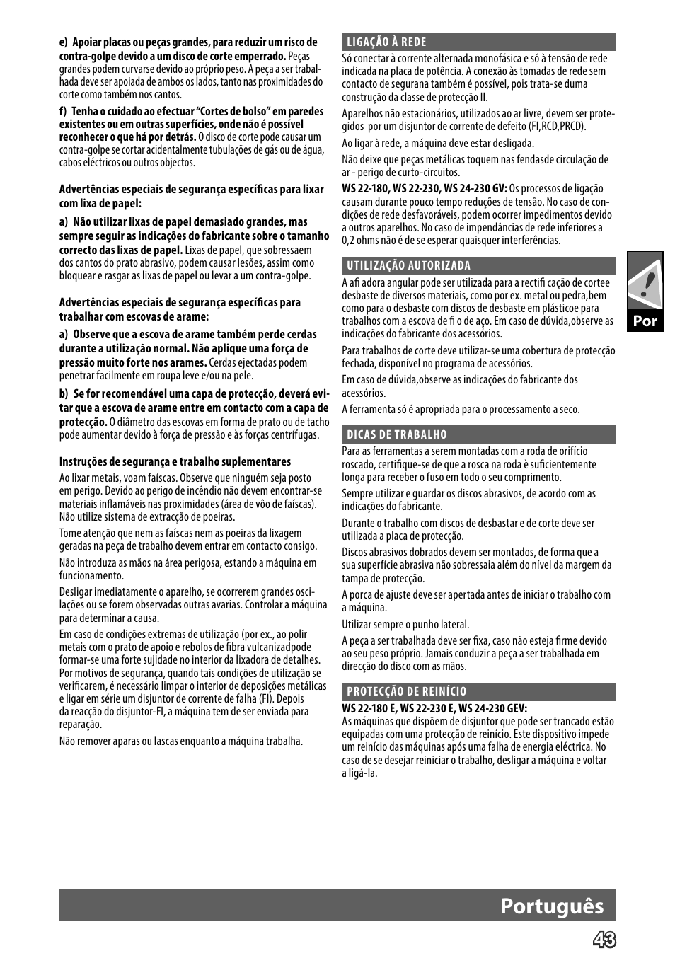 Deutsch, Português | AEG WS 24-230 User Manual | Page 45 / 154