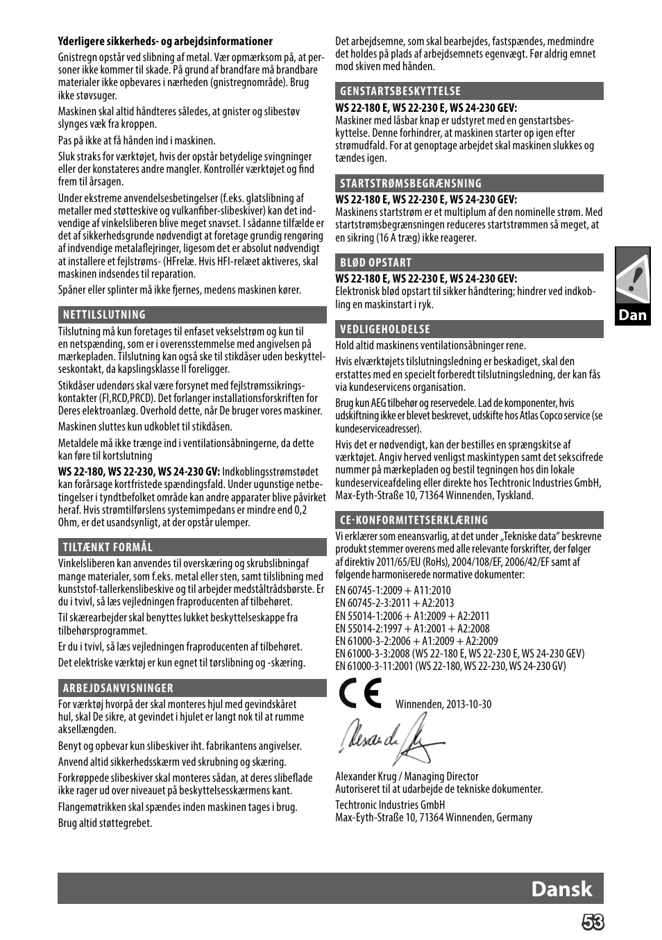 Deutsch, Dansk | AEG WS 24-230 User Manual | Page 55 / 154