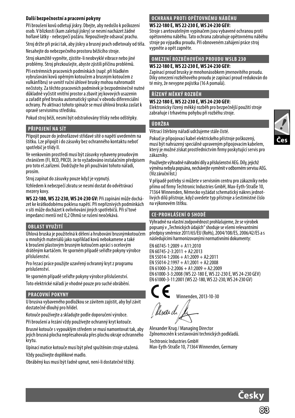 Deutsch, Česky | AEG WS 24-230 User Manual | Page 85 / 154