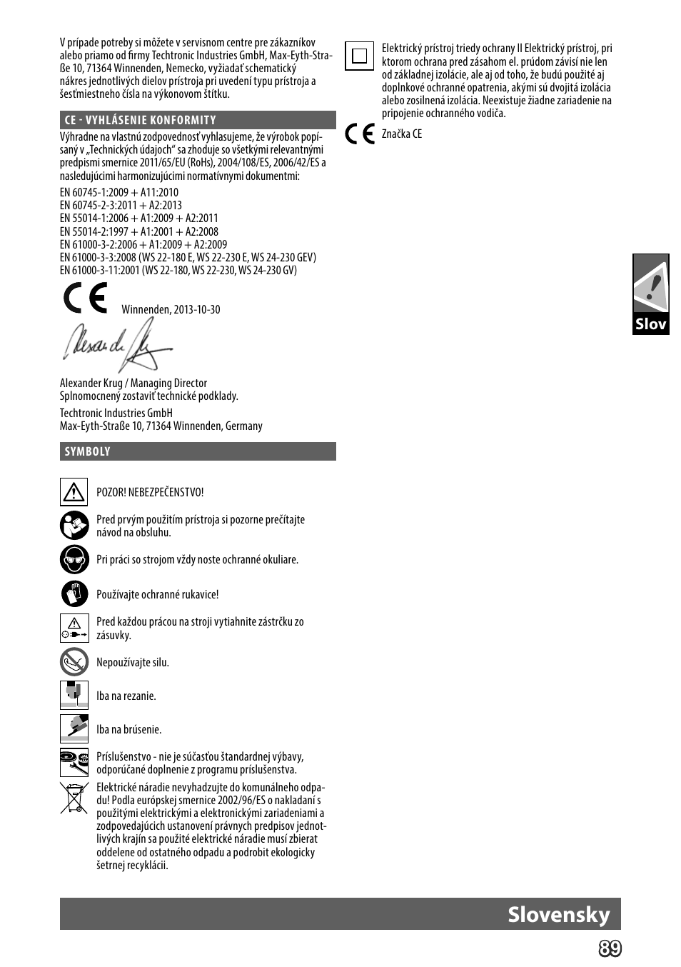 Deutsch, Slovensky | AEG WS 24-230 User Manual | Page 91 / 154