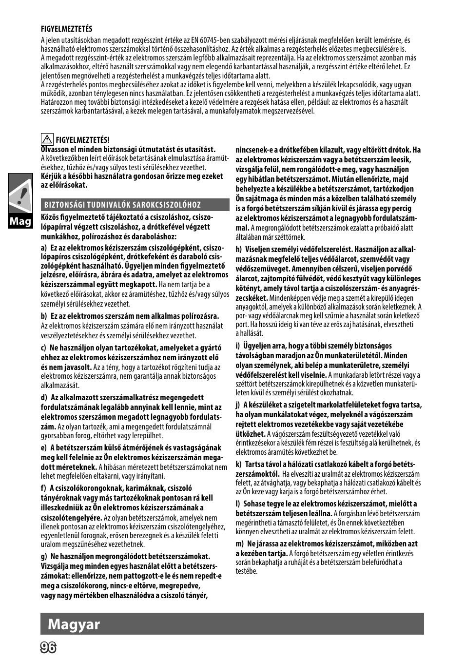 Deutsch, Magyar | AEG WS 24-230 User Manual | Page 98 / 154