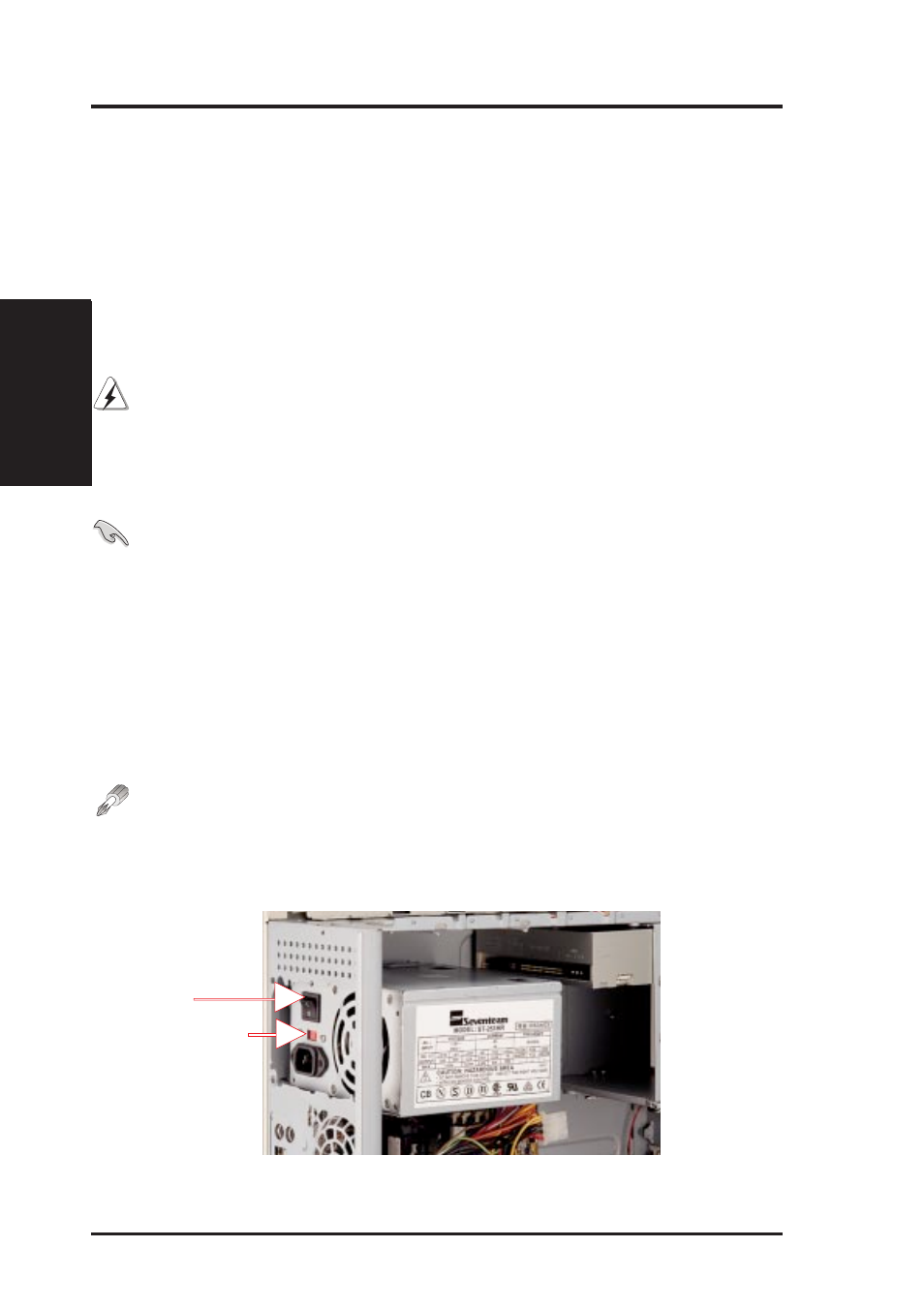 Ii. system components, Power supply, Power supply on and off | Power supply mounting | Asus AP100 User Manual | Page 26 / 32