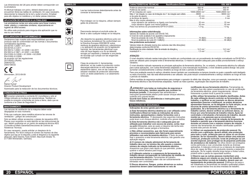Español, Portugues | AEG GSL 600 E User Manual | Page 11 / 47