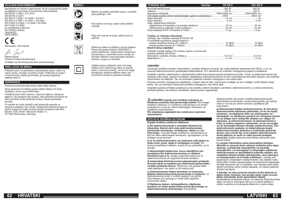 Hrvatski, Latviski | AEG GSL 600 E User Manual | Page 32 / 47