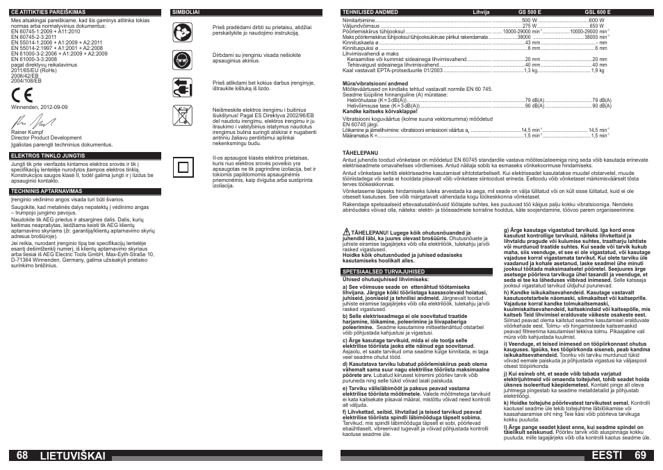 Lietuviškai, Eesti | AEG GSL 600 E User Manual | Page 35 / 47