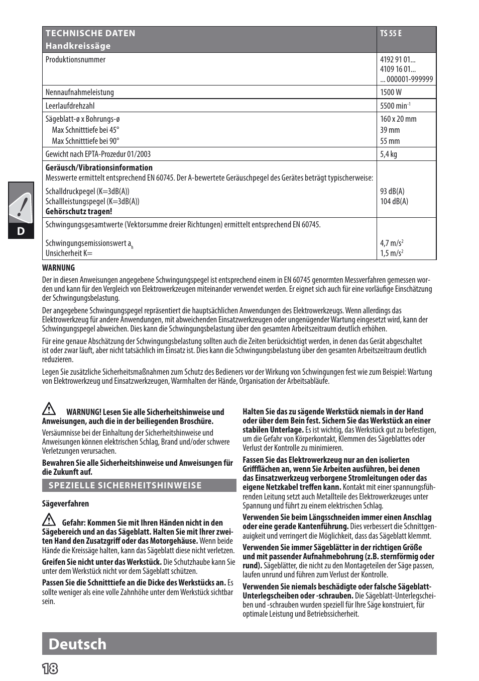 Deutsch | AEG TS 55 E User Manual | Page 21 / 99