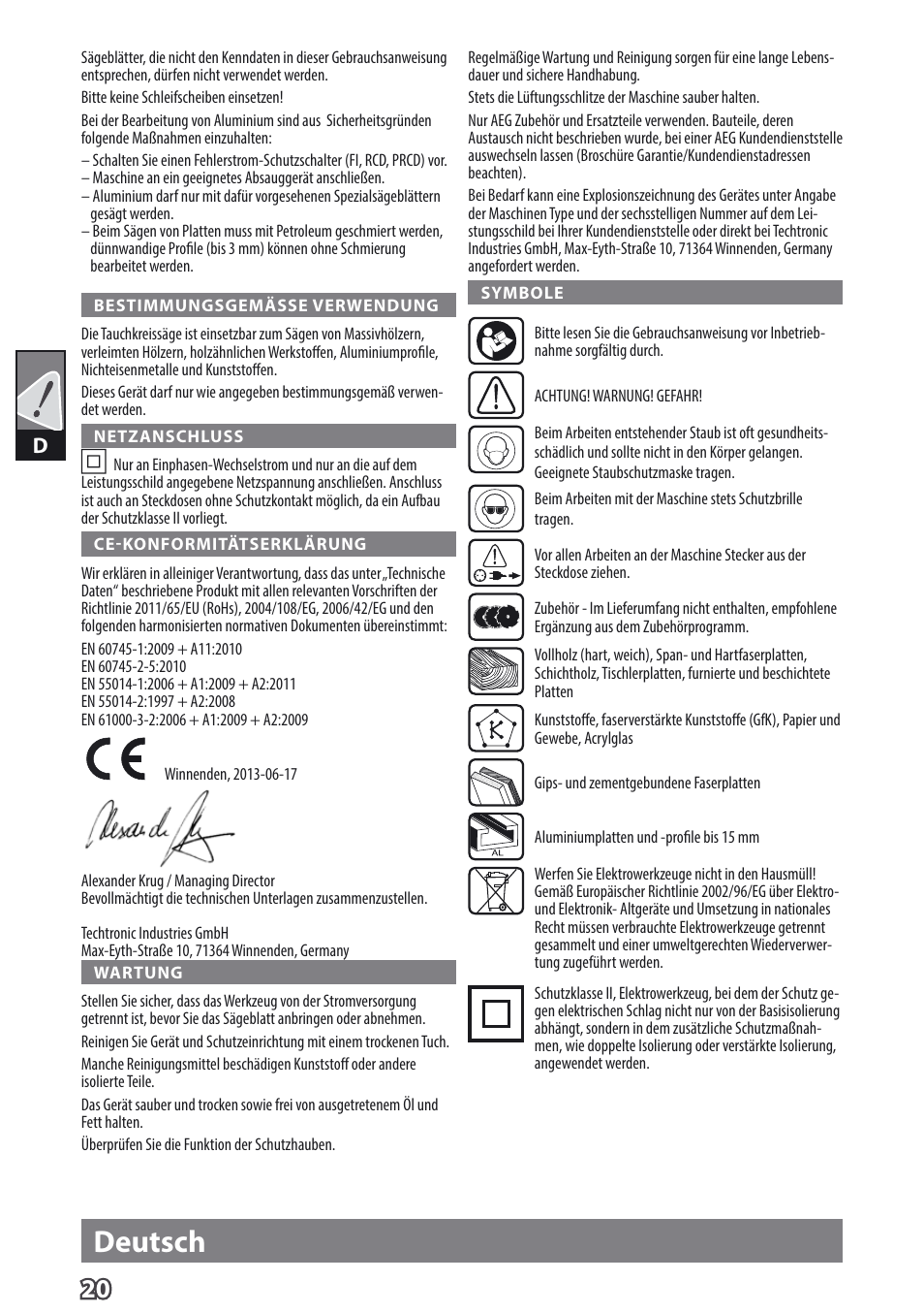 Deutsch | AEG TS 55 E User Manual | Page 23 / 99