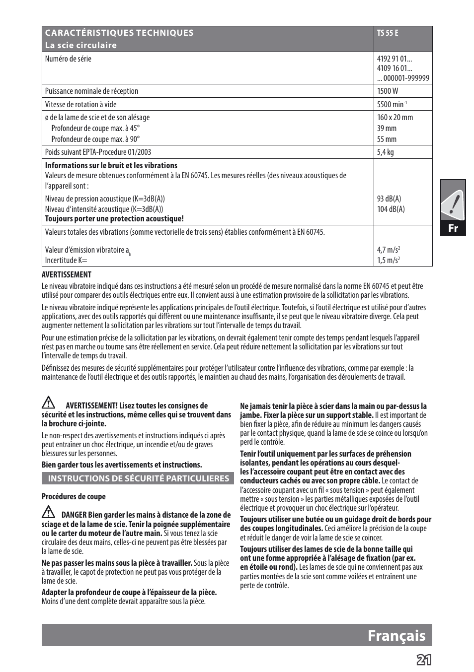 Français | AEG TS 55 E User Manual | Page 24 / 99