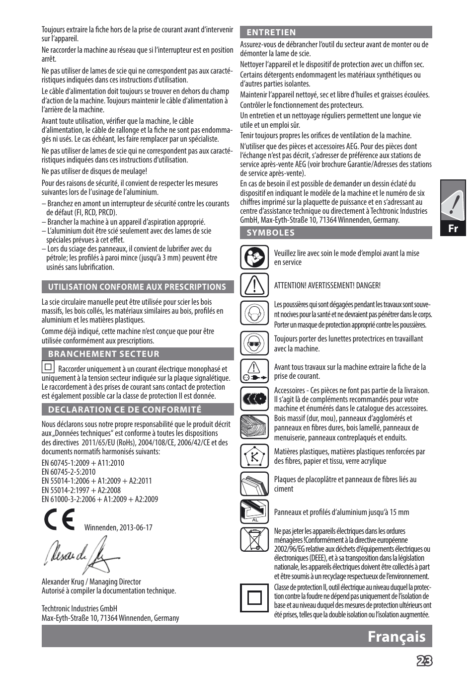Français | AEG TS 55 E User Manual | Page 26 / 99