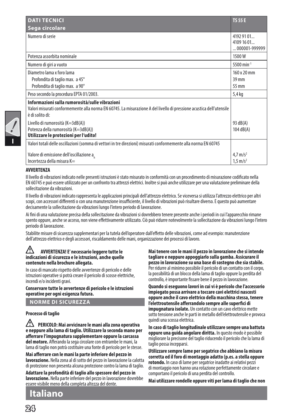 Italiano | AEG TS 55 E User Manual | Page 27 / 99