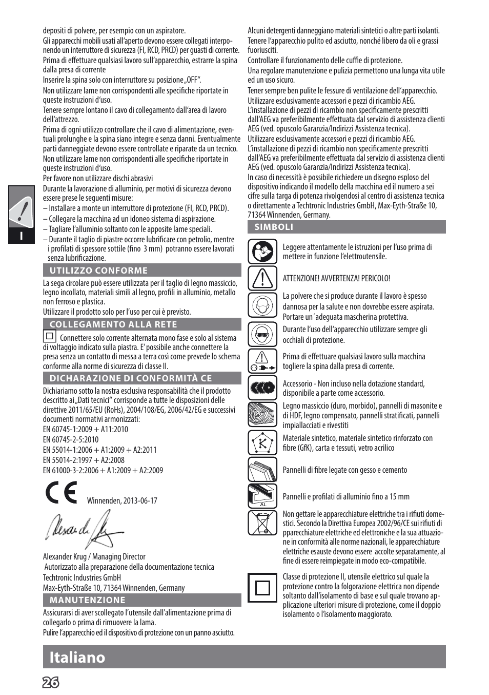 Italiano | AEG TS 55 E User Manual | Page 29 / 99