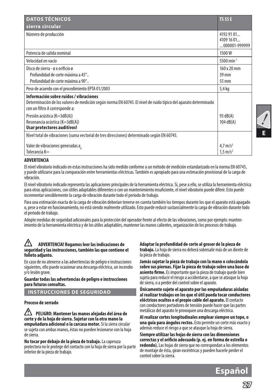 Español | AEG TS 55 E User Manual | Page 30 / 99