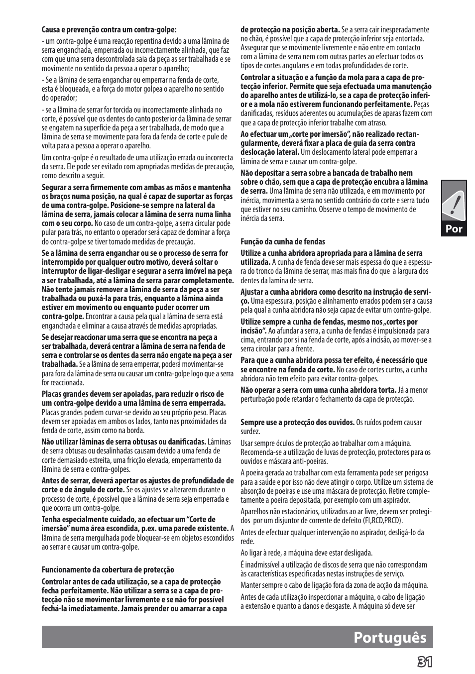 Português | AEG TS 55 E User Manual | Page 34 / 99
