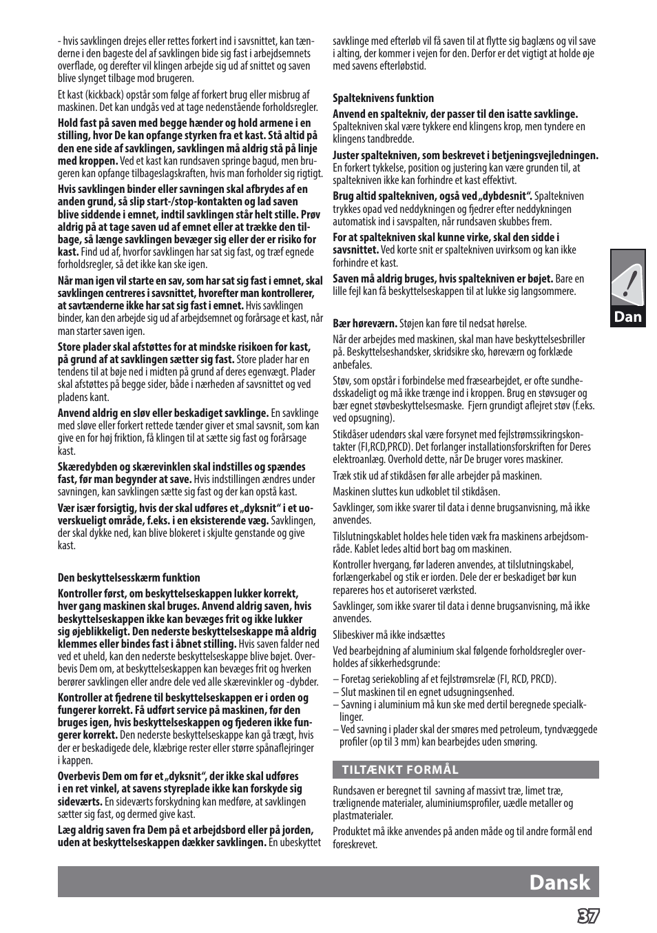 Dansk | AEG TS 55 E User Manual | Page 40 / 99