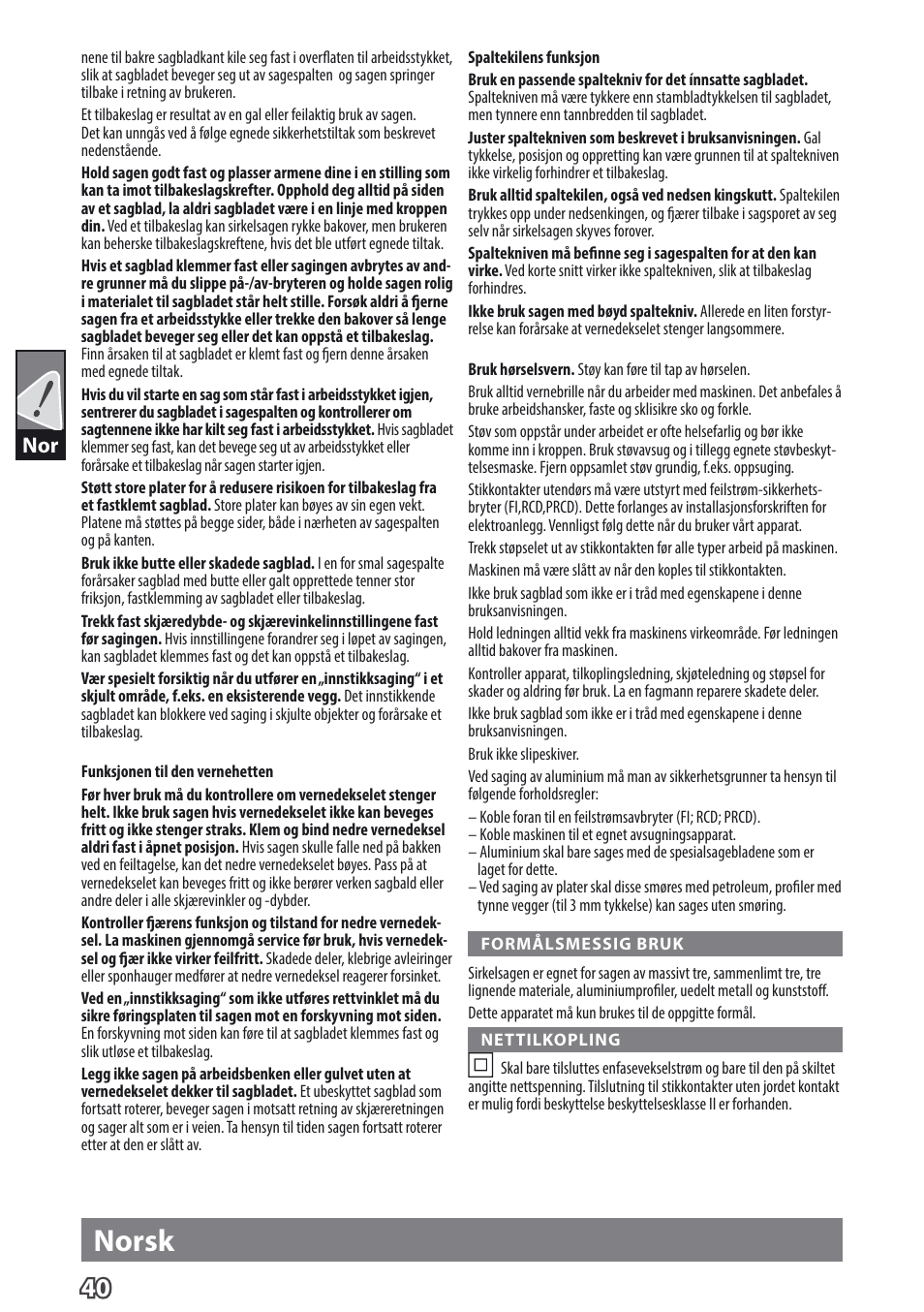 Norsk | AEG TS 55 E User Manual | Page 43 / 99