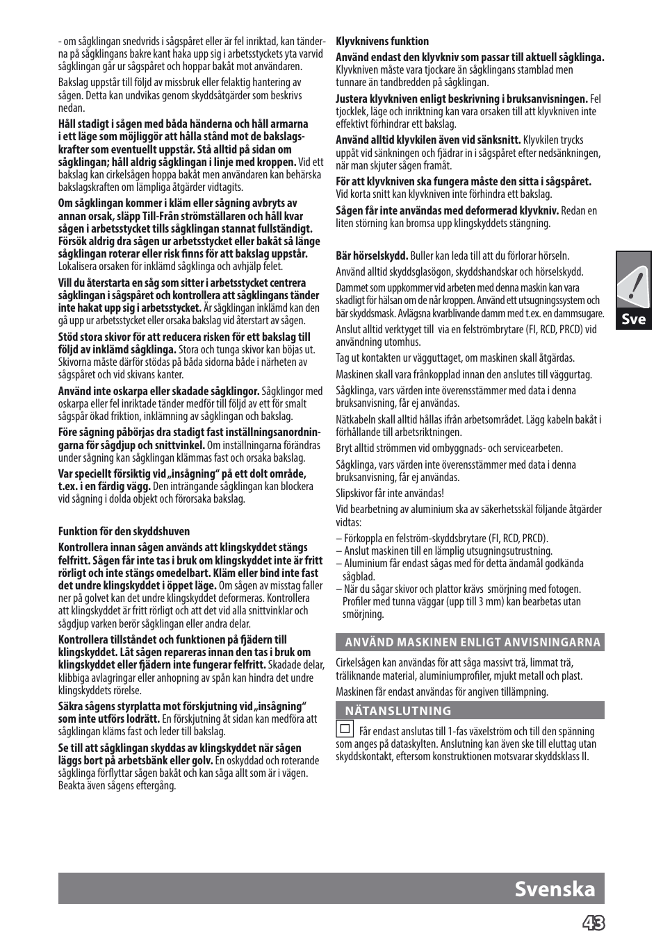 Svenska | AEG TS 55 E User Manual | Page 46 / 99