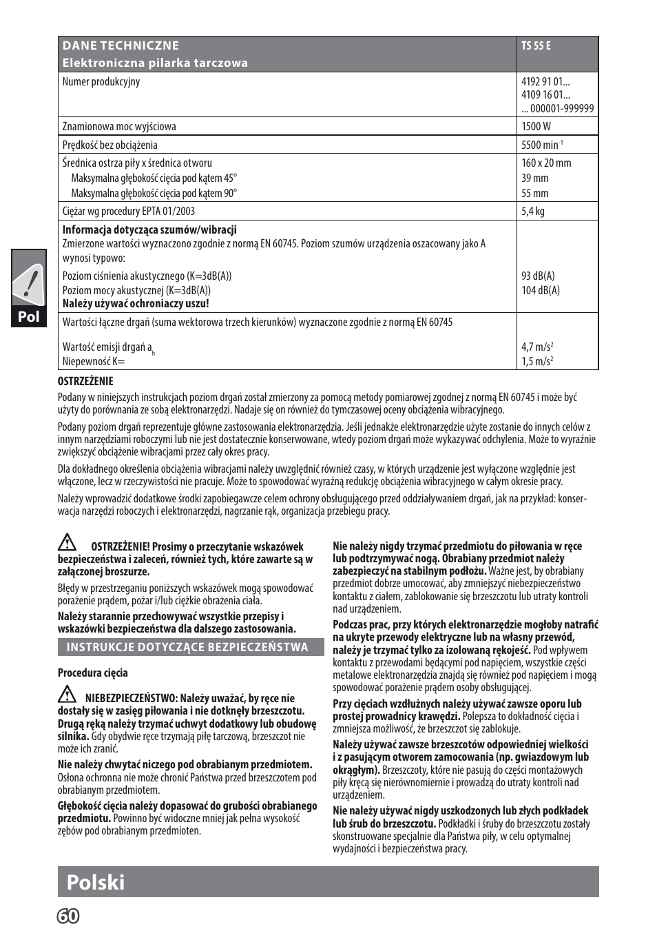 Polski | AEG TS 55 E User Manual | Page 63 / 99