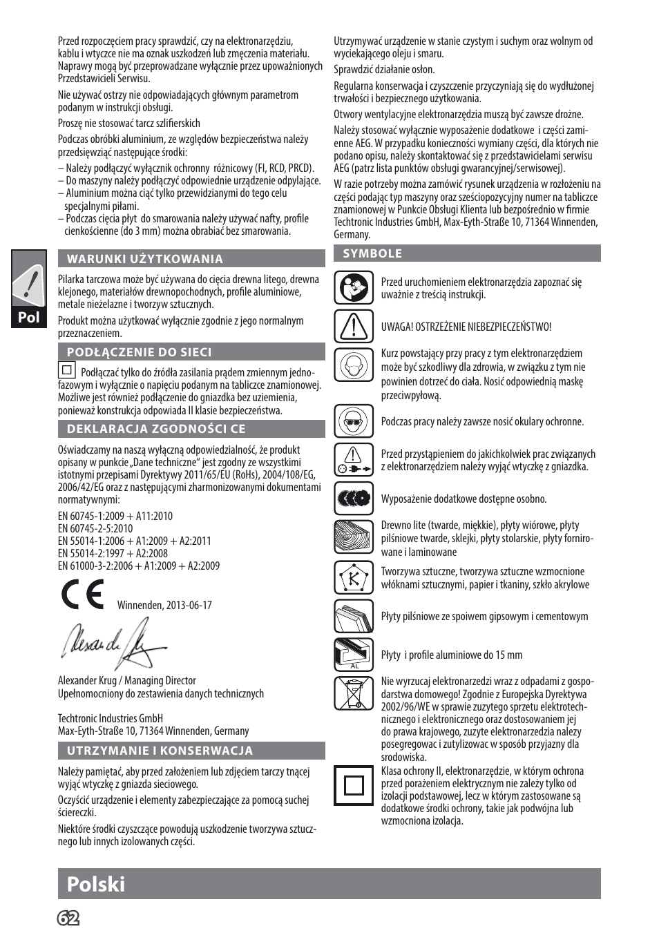 Polski | AEG TS 55 E User Manual | Page 65 / 99