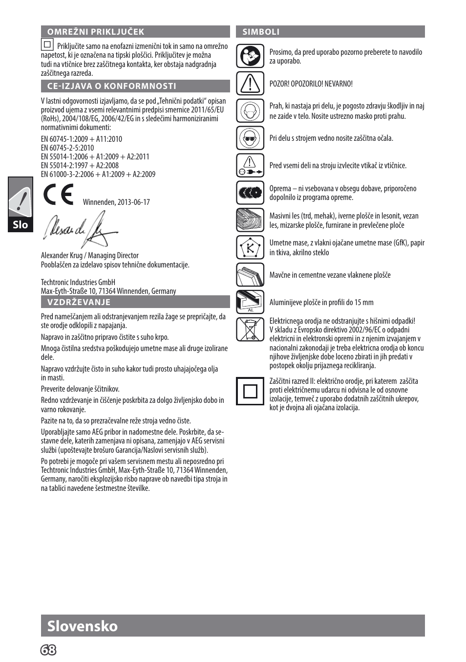 Slovensko | AEG TS 55 E User Manual | Page 71 / 99