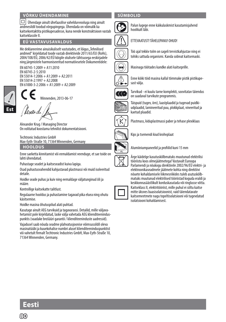 Eesti | AEG TS 55 E User Manual | Page 83 / 99