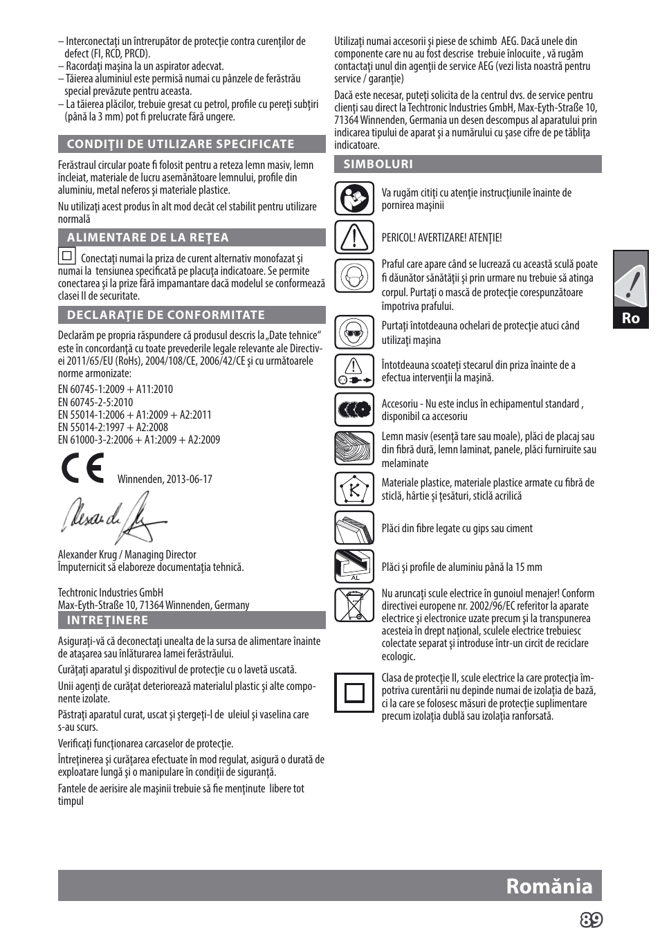 Romănia | AEG TS 55 E User Manual | Page 92 / 99