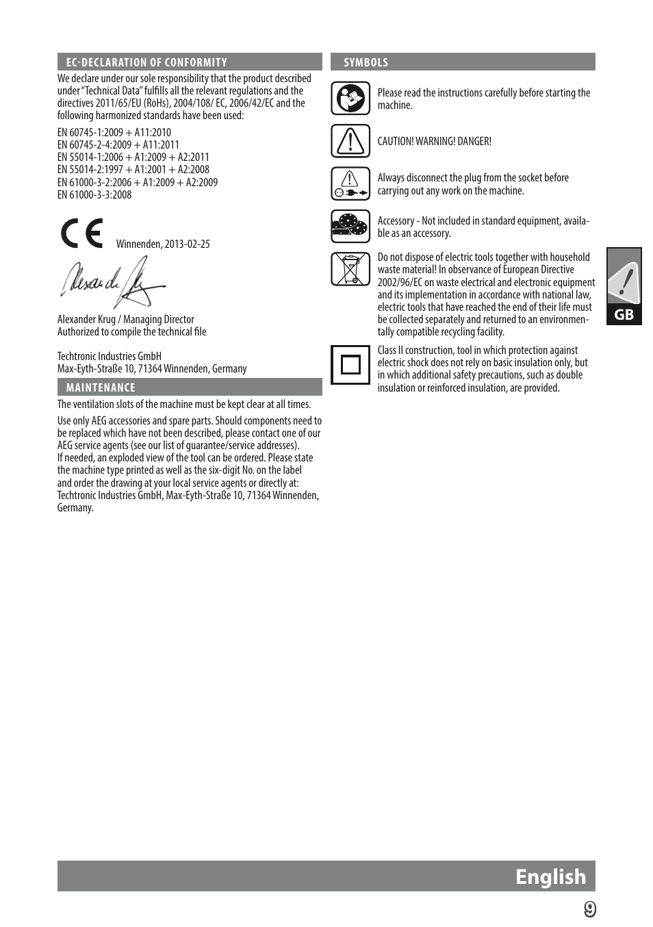English | AEG FDS 140 User Manual | Page 12 / 65