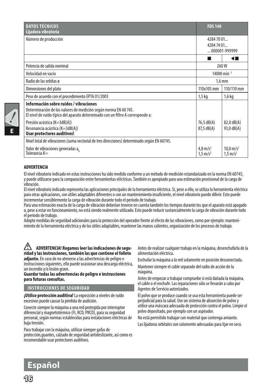 Español | AEG FDS 140 User Manual | Page 19 / 65