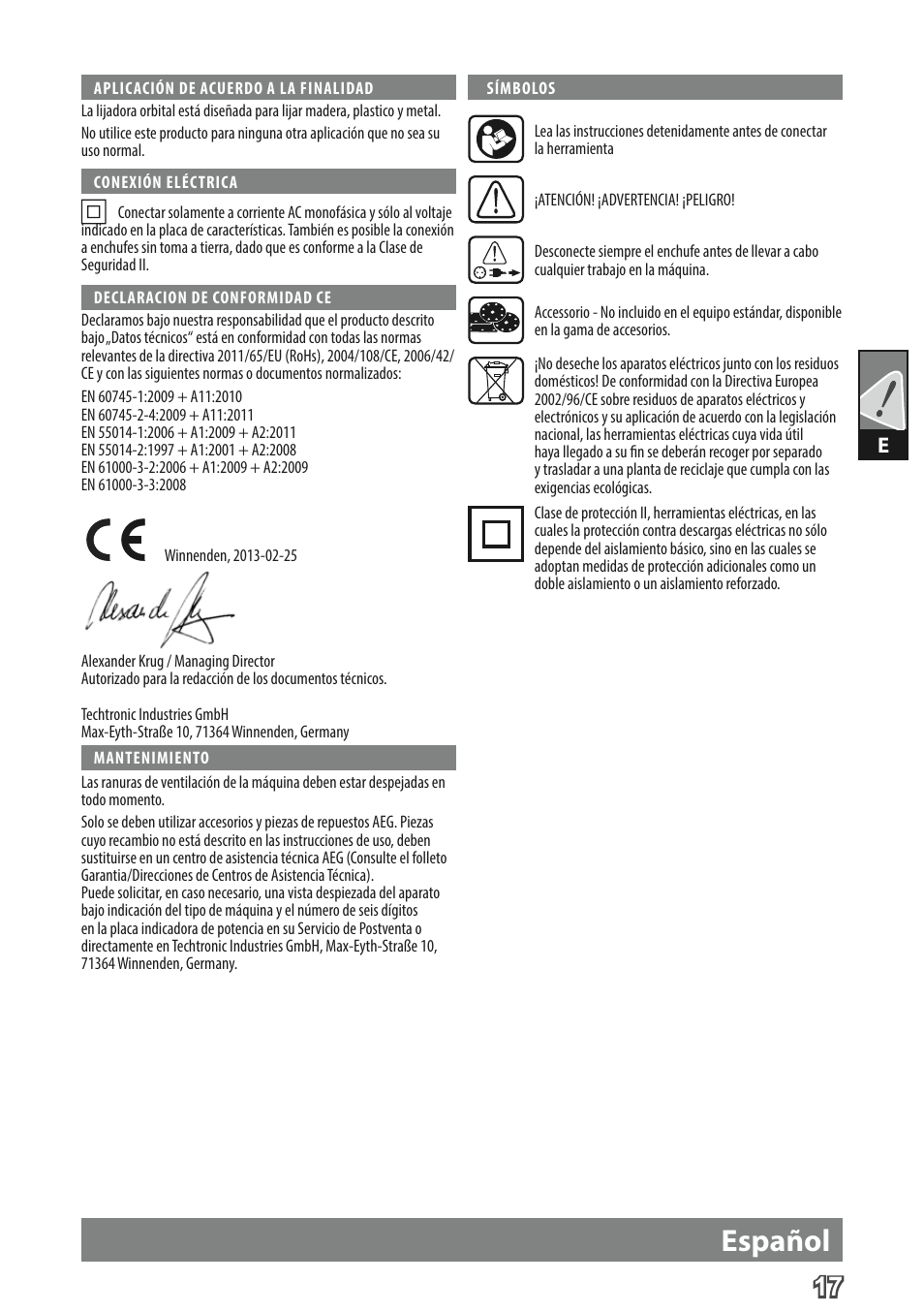 Español | AEG FDS 140 User Manual | Page 20 / 65