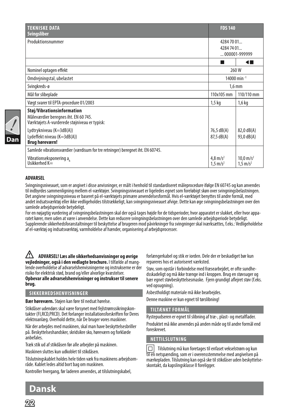 Dansk | AEG FDS 140 User Manual | Page 25 / 65