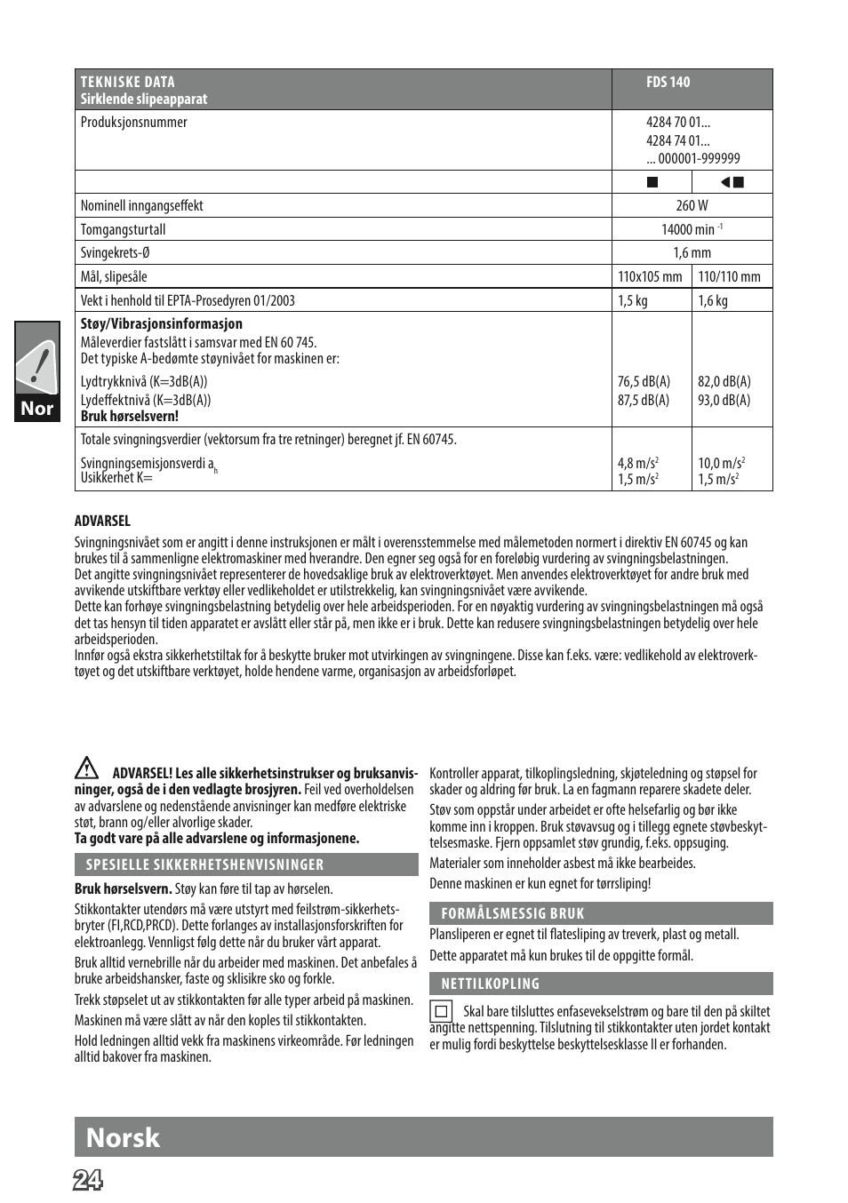 Norsk | AEG FDS 140 User Manual | Page 27 / 65