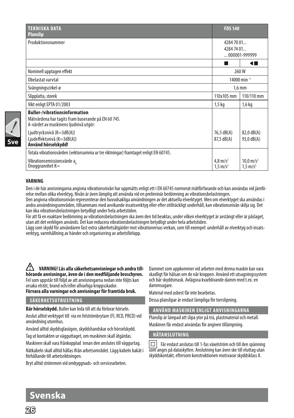 Svenska | AEG FDS 140 User Manual | Page 29 / 65